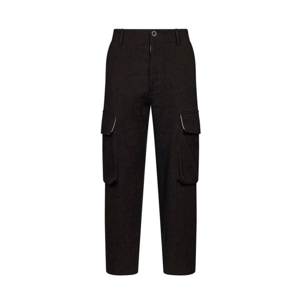 Uma Wang Men Black And Brown Wool Blend Twill Paxton Cargo Trousers
